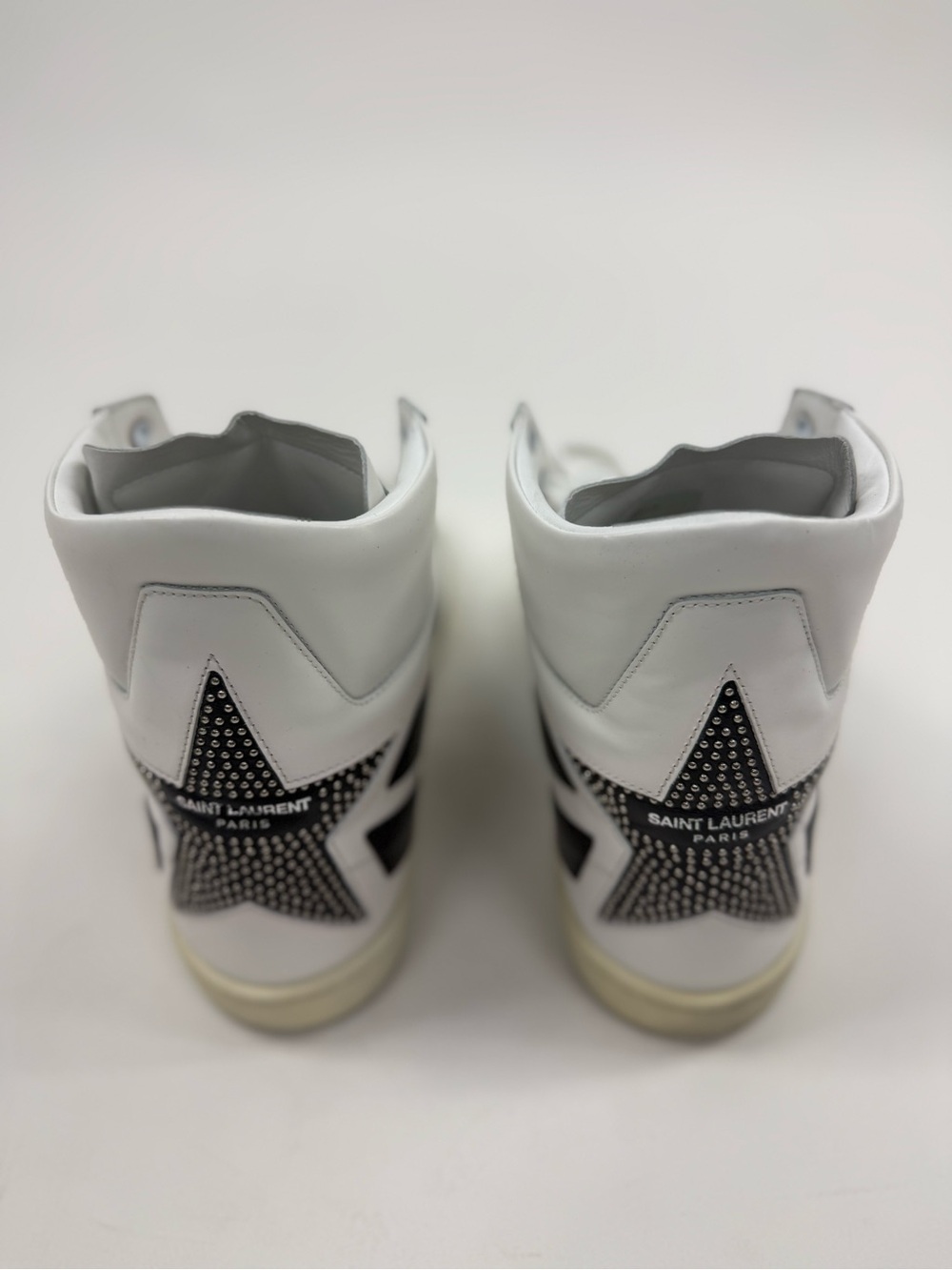 Saint Laurent White High-Top Sneakers with Black Stripe - Picture 4 of 10